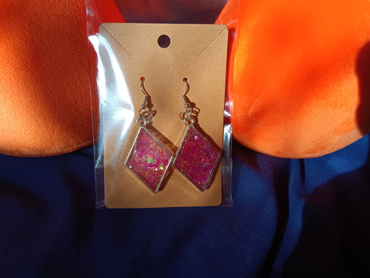 Pink & glitter silver diamond earrings